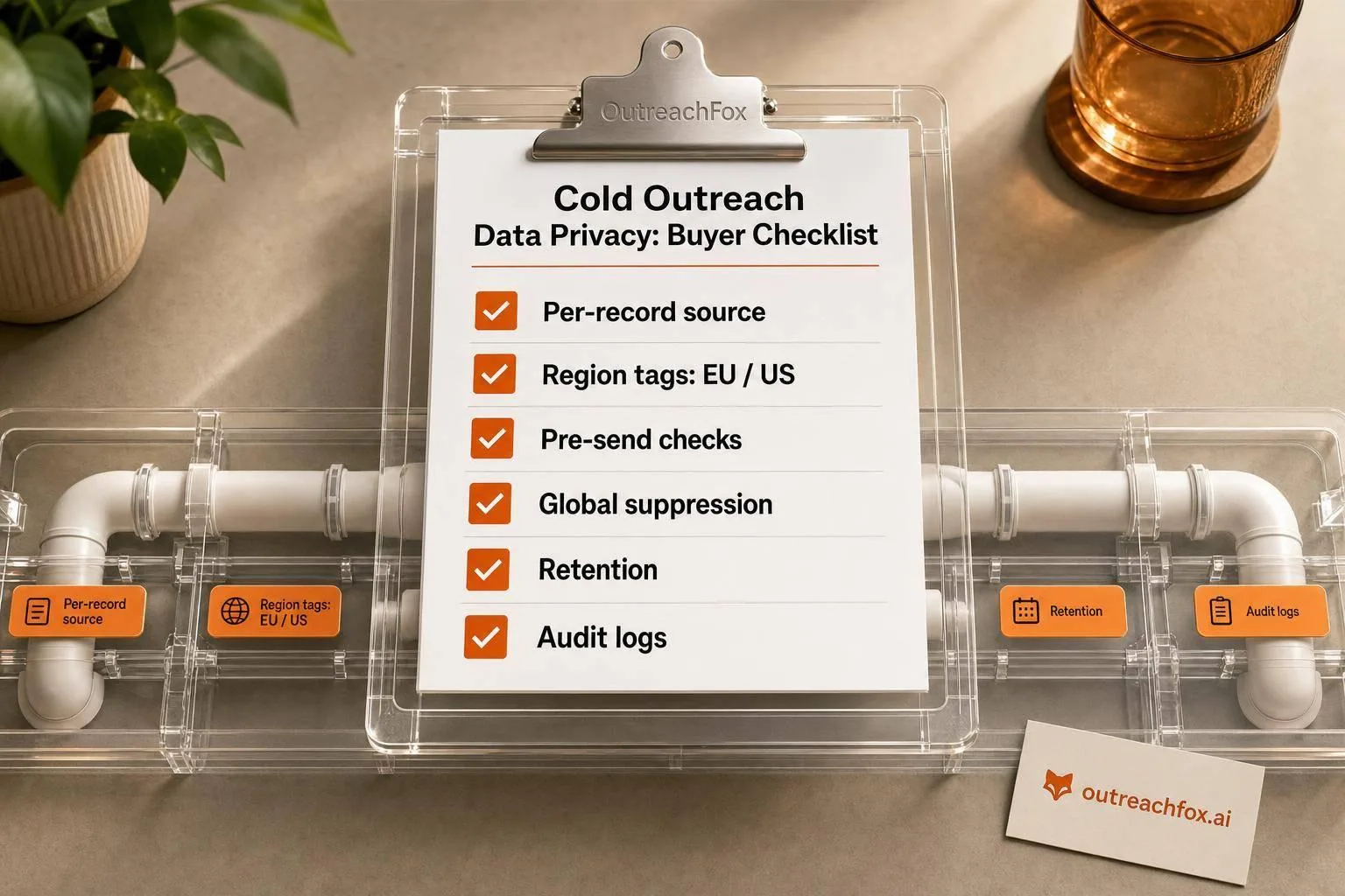 Vendor privacy checklist showing compliance criteria for cold outreach data management