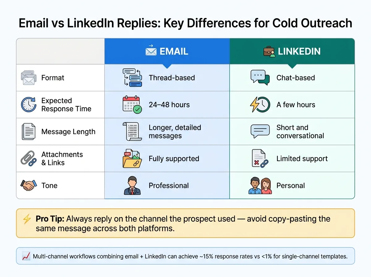 Email vs LinkedIn Replies: Key Differences for Cold Outreach