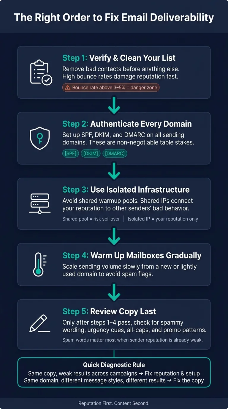 Email Deliverability Fix Order: Reputation vs. Spam Words