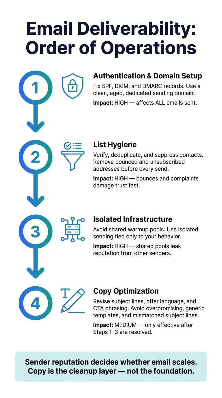 Email Deliverability Fix Order: Reputation First, Copy Last