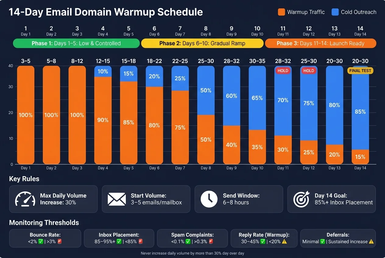 14-Day Email Domain Warmup Schedule: Daily Volume & Traffic Mix